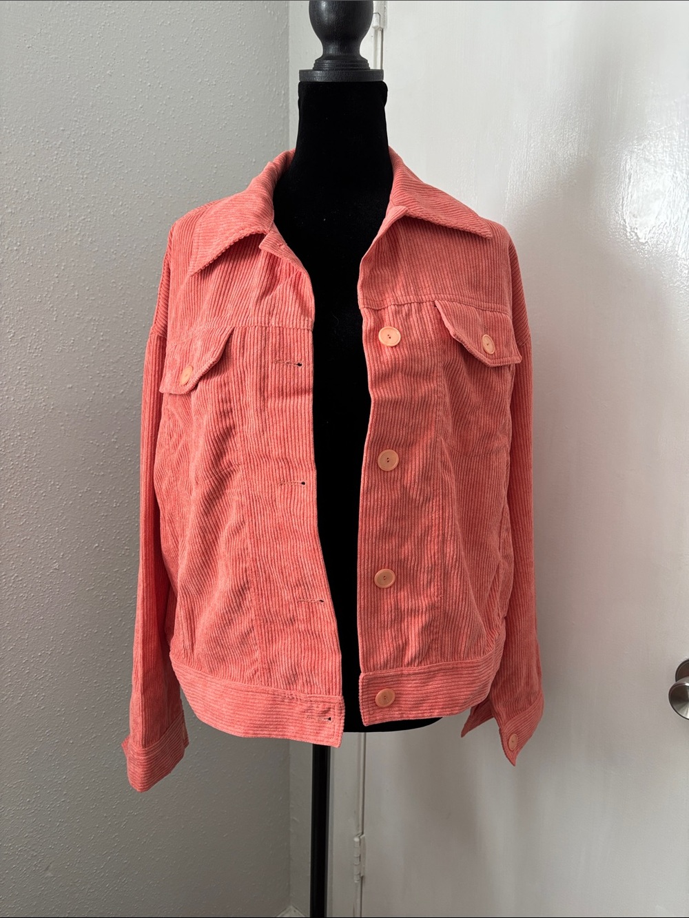 Coral Corduroy Button-Front Jacket